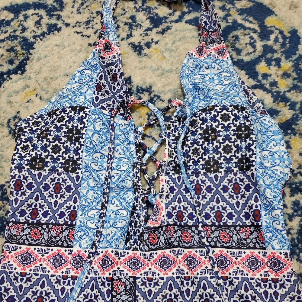 Cupshe Patchwork Print One-Piece Halter Swimsuit M - image 3
